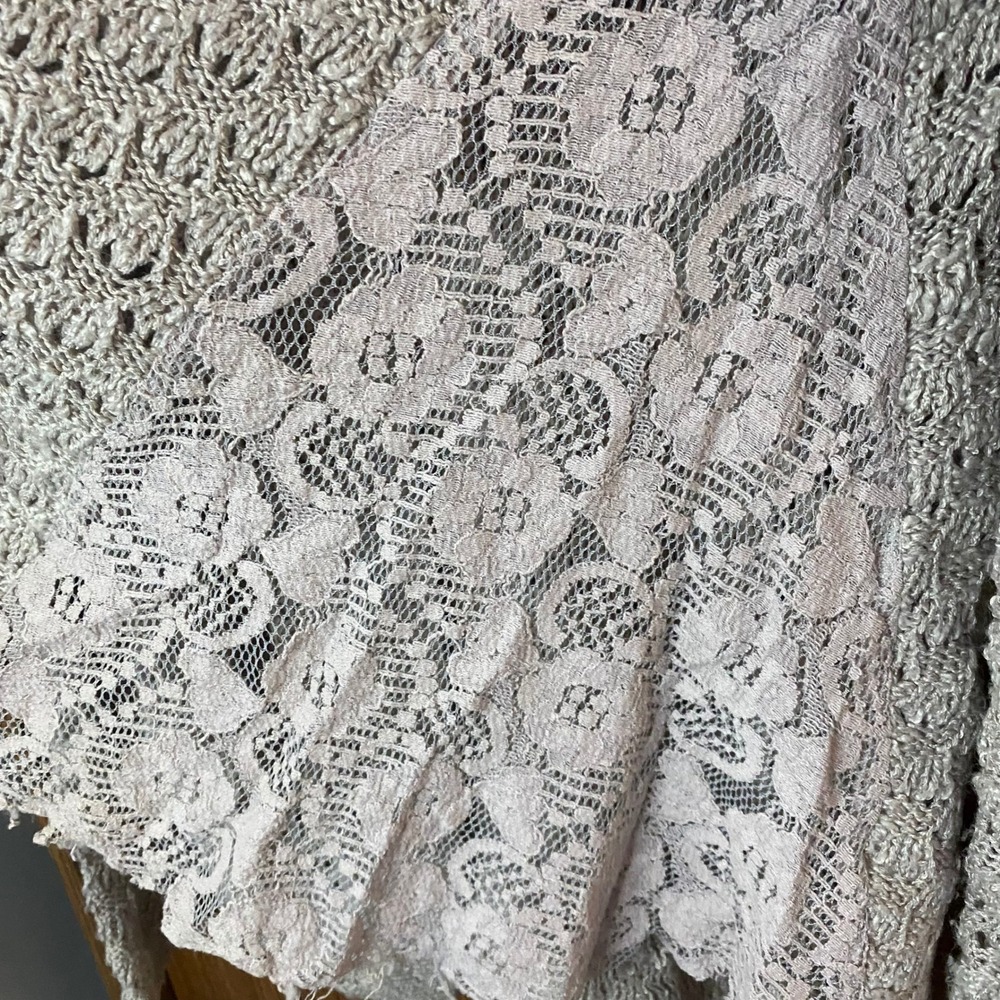 Maurices Cardigan Women Medium Beige Pointelle Knit Lace Side Panels Open Front - Picture 5 of 5